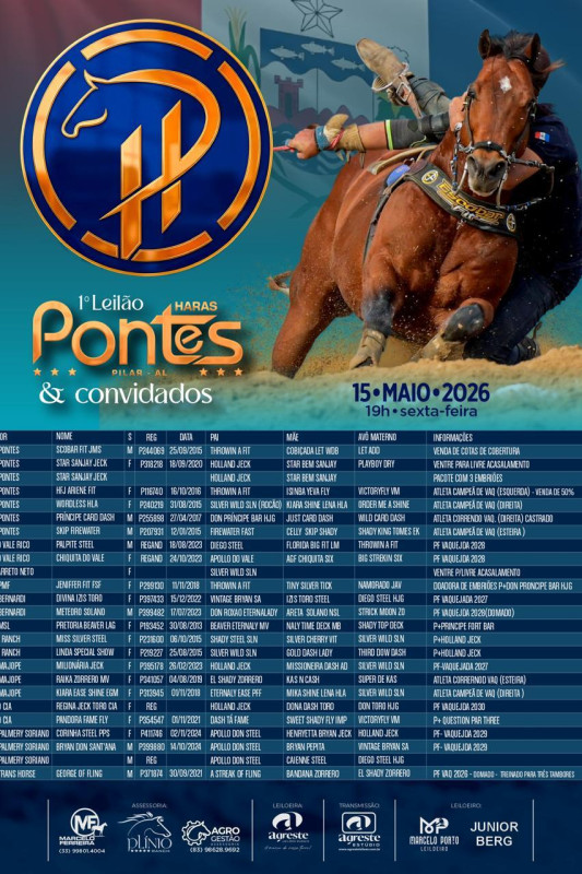 1º. Leilão Haras Pontes & Convidados 15.05.2026 ás 19 horas