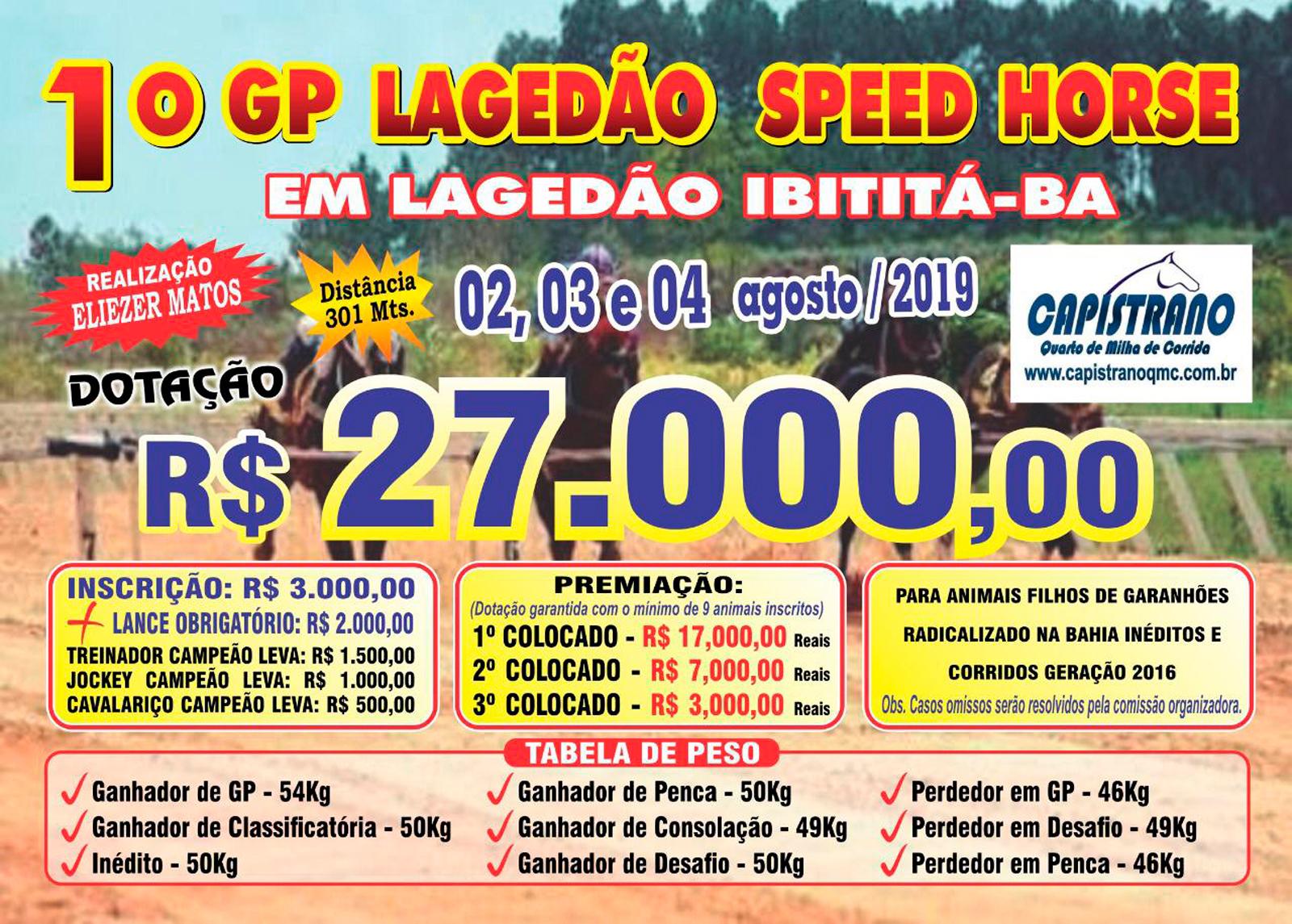 1º GP LAGEDÃO SPEED HORSE - LAGEDÃO IBITITÁ - BA
