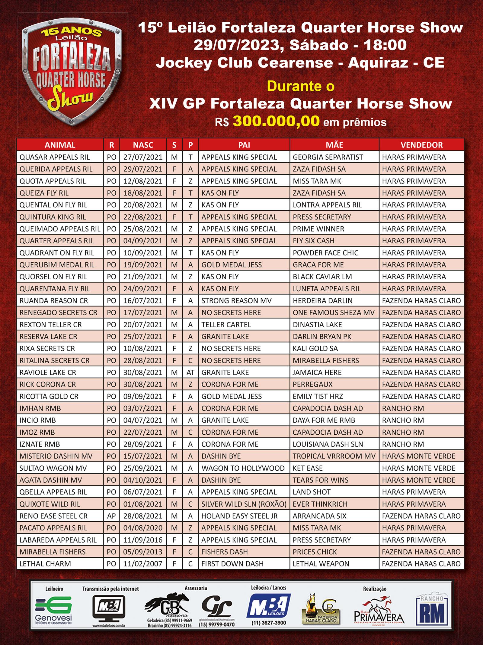 Leilão Fortaleza Quarter Horse Show e XIV GP Fortaleza Quarter Horse Show 2023