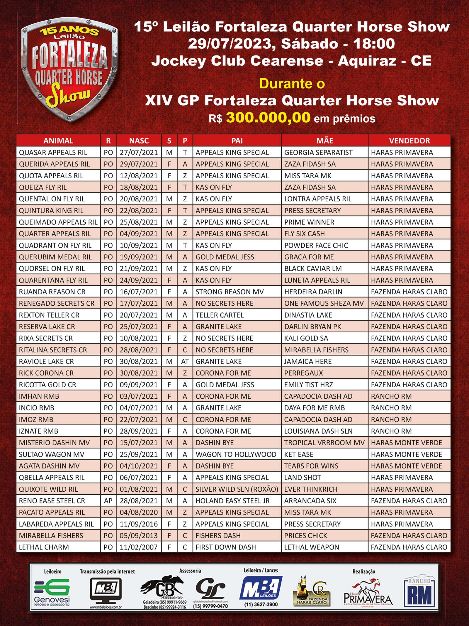 Leilão Fortaleza Quarter Horse Show e XIV GP Fortaleza Quarter Horse Show 2023 Leilão Fortaleza Quarter Horse Show e XIV GP Fortaleza Quarter Horse Show 2023