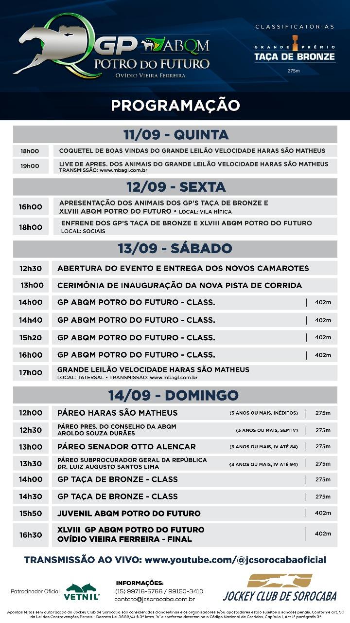 Programação das corridas no Jockey Club de Sorocaba 